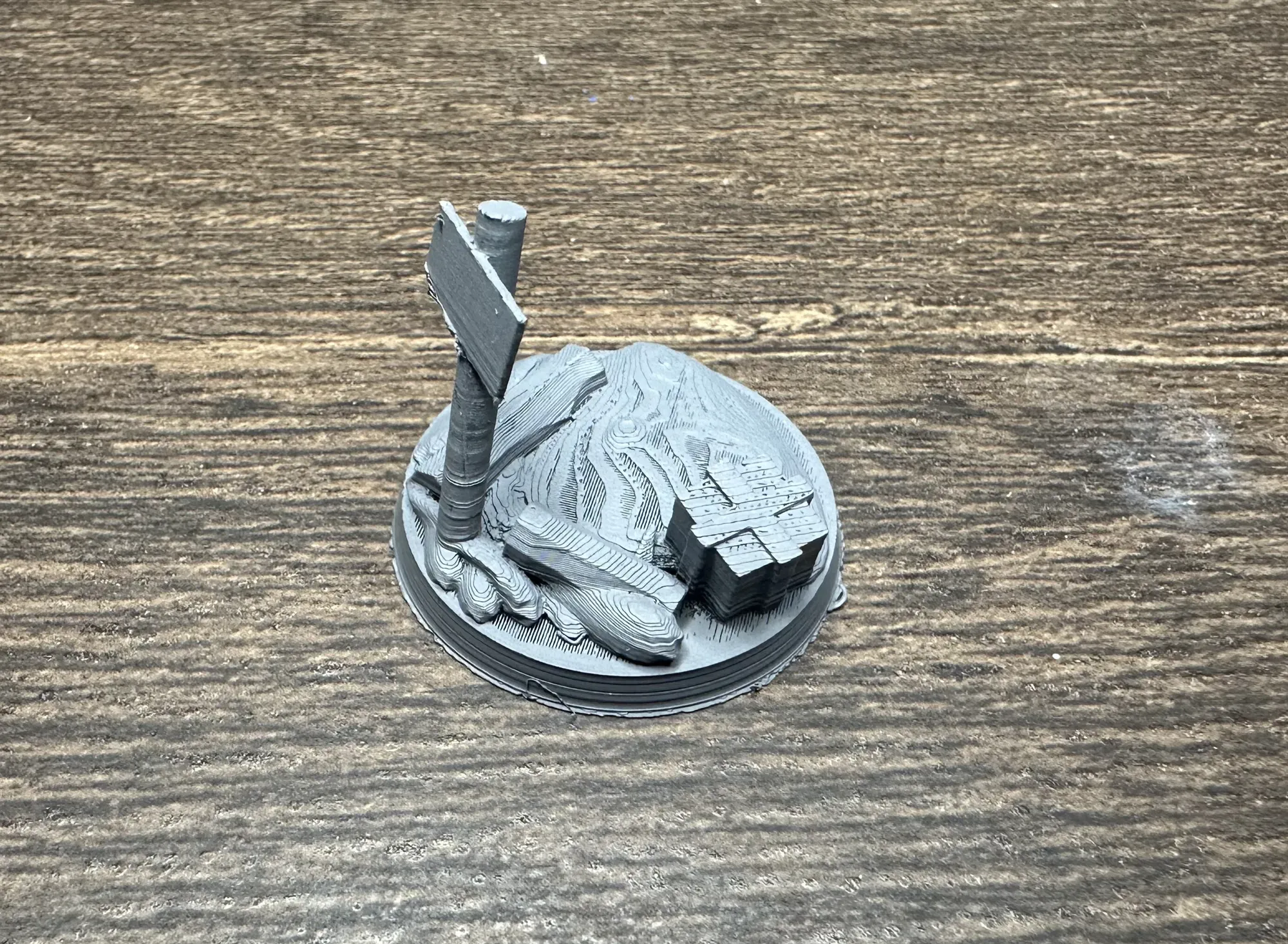 Christmas base with sign post, logs, and a gift box