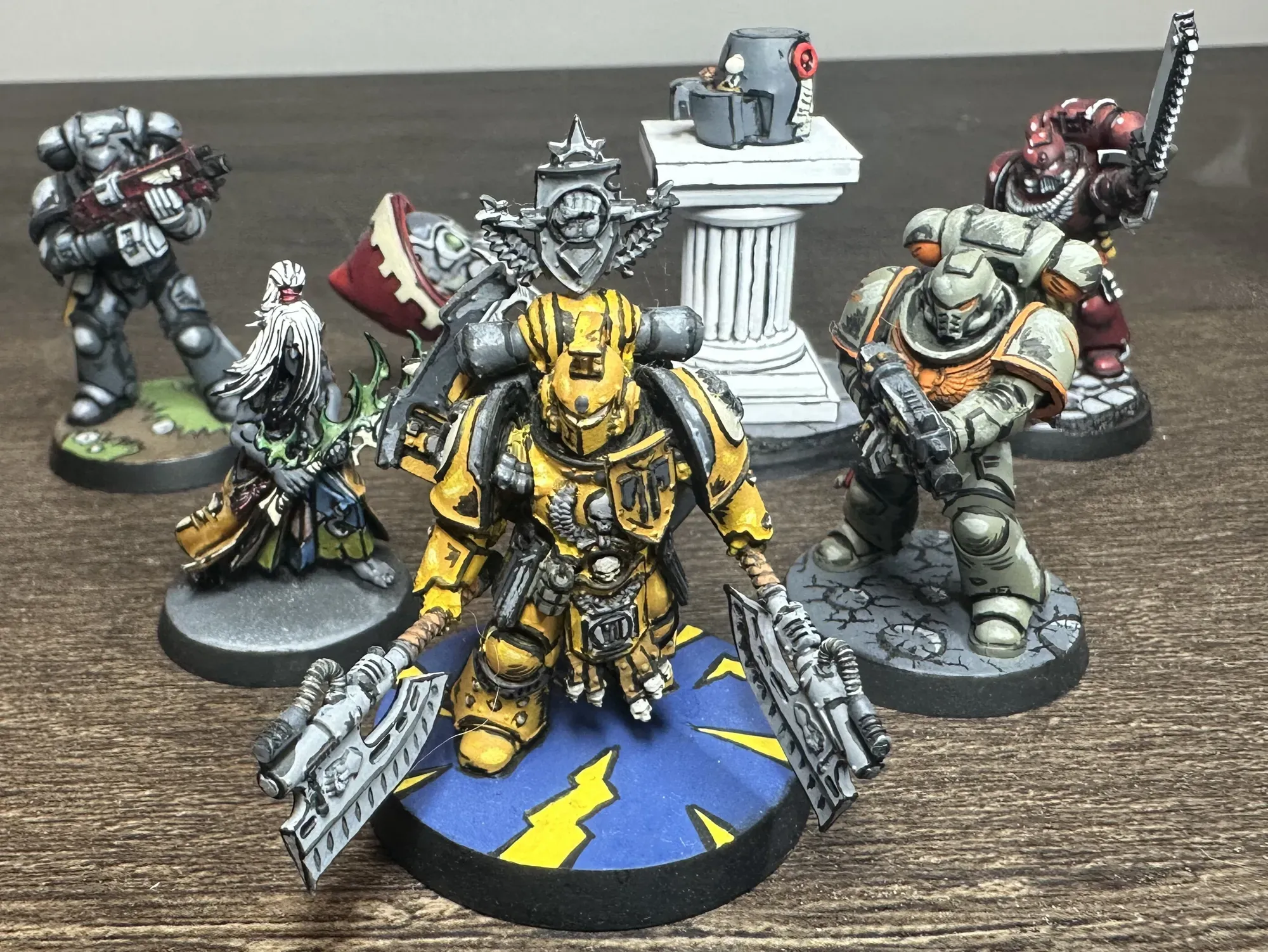 Close-up group shot of comic book style painted miniatures