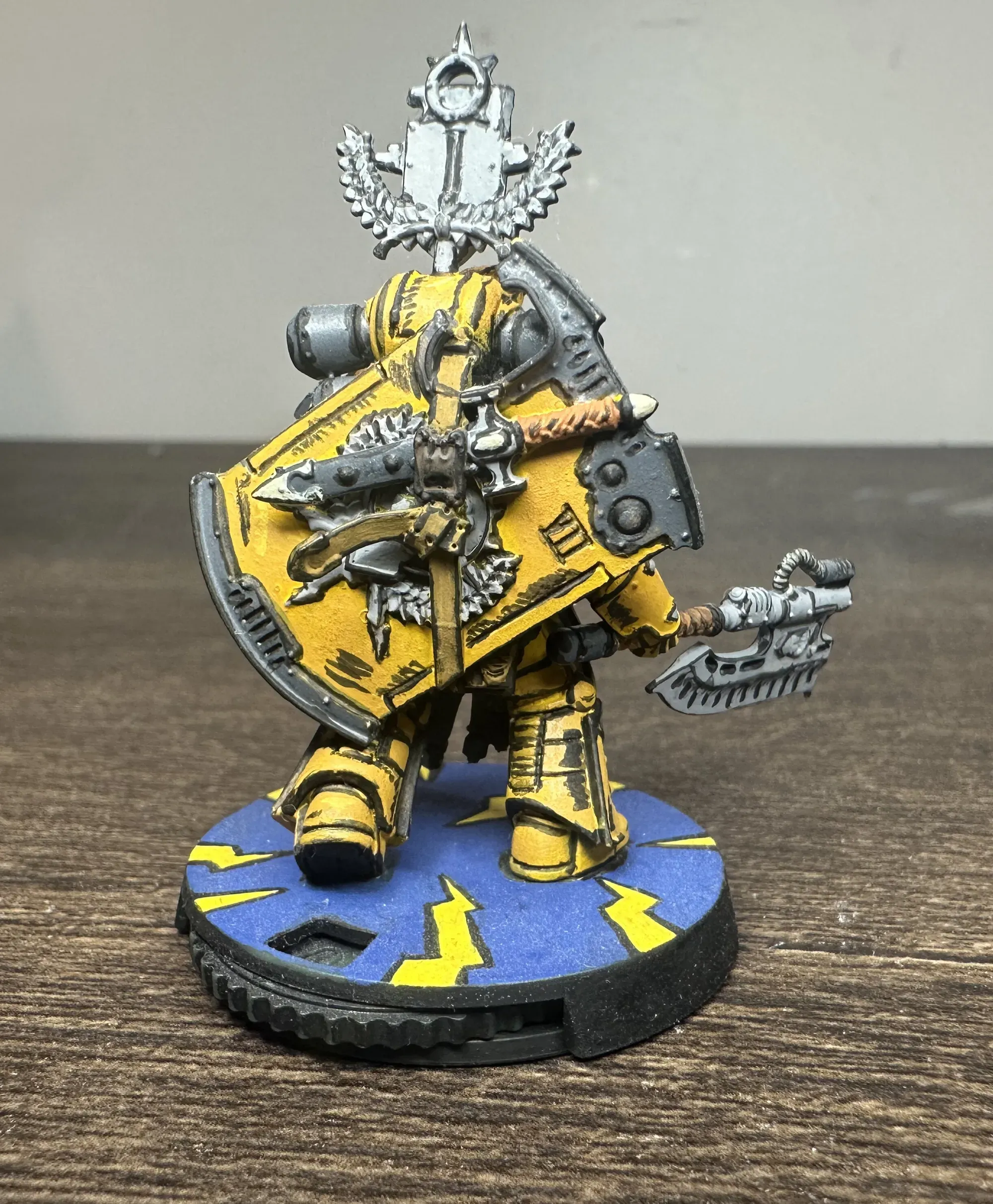 Rear view of Fafnir Rann showing the large shield and back detail