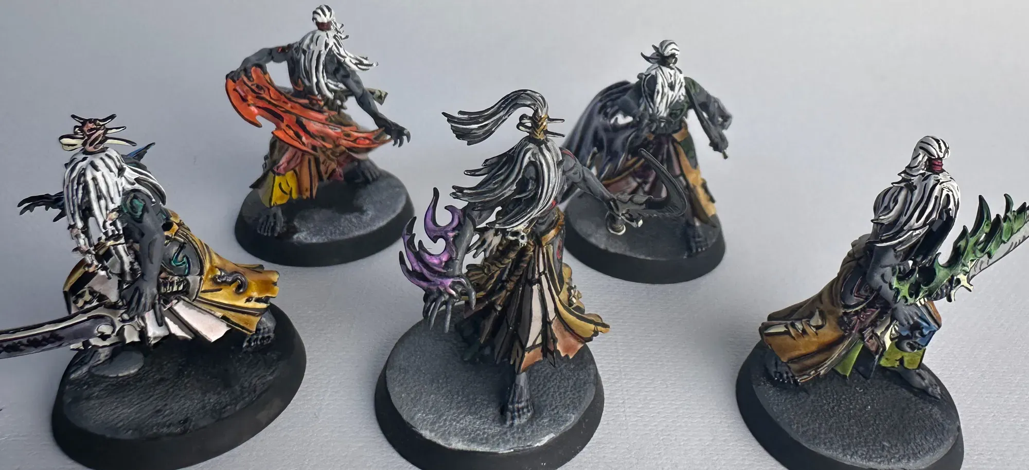 Front view of all five Mandrakes showing the color variety across the team